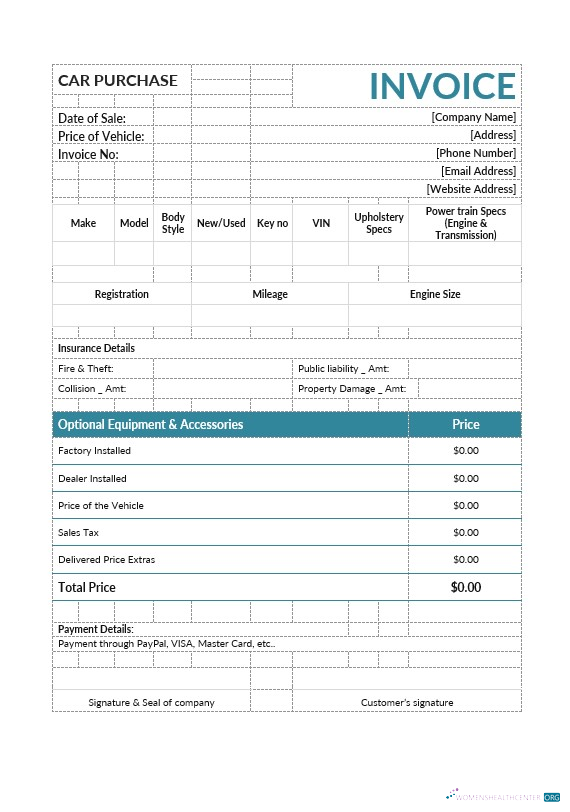 Download Car Purchase Invoice Template Photoshop template